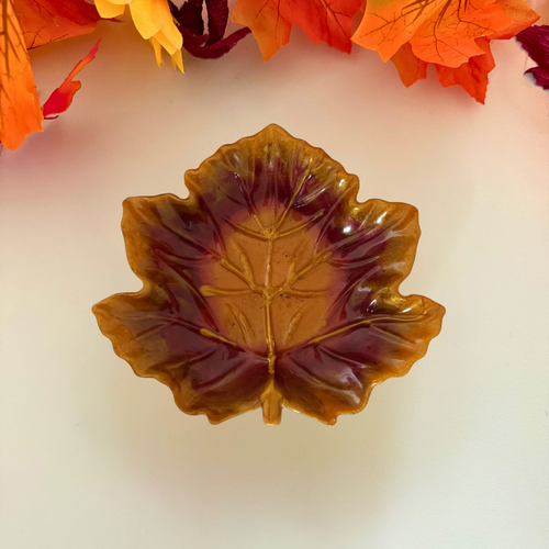 Autumn Leaf Trinket Trays – Handmade Resin with Golden Details
