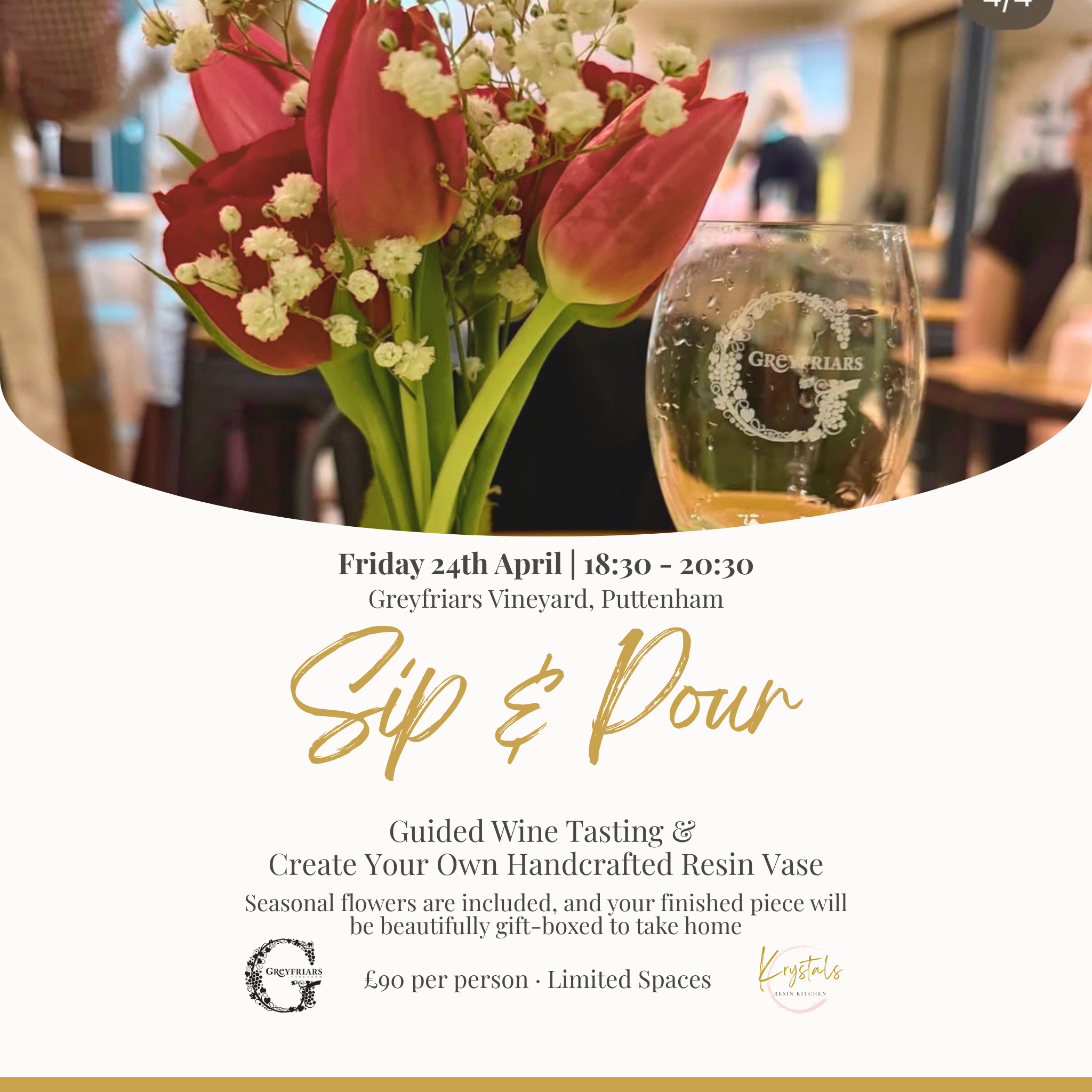 Sip & Pour at Greyfriars Vineyard – Wine Tasting & Eco-Resin - Friday 24th April 2026