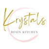 Logo of Krystals Resin Kitchen with gold text and a pink circle on a white background