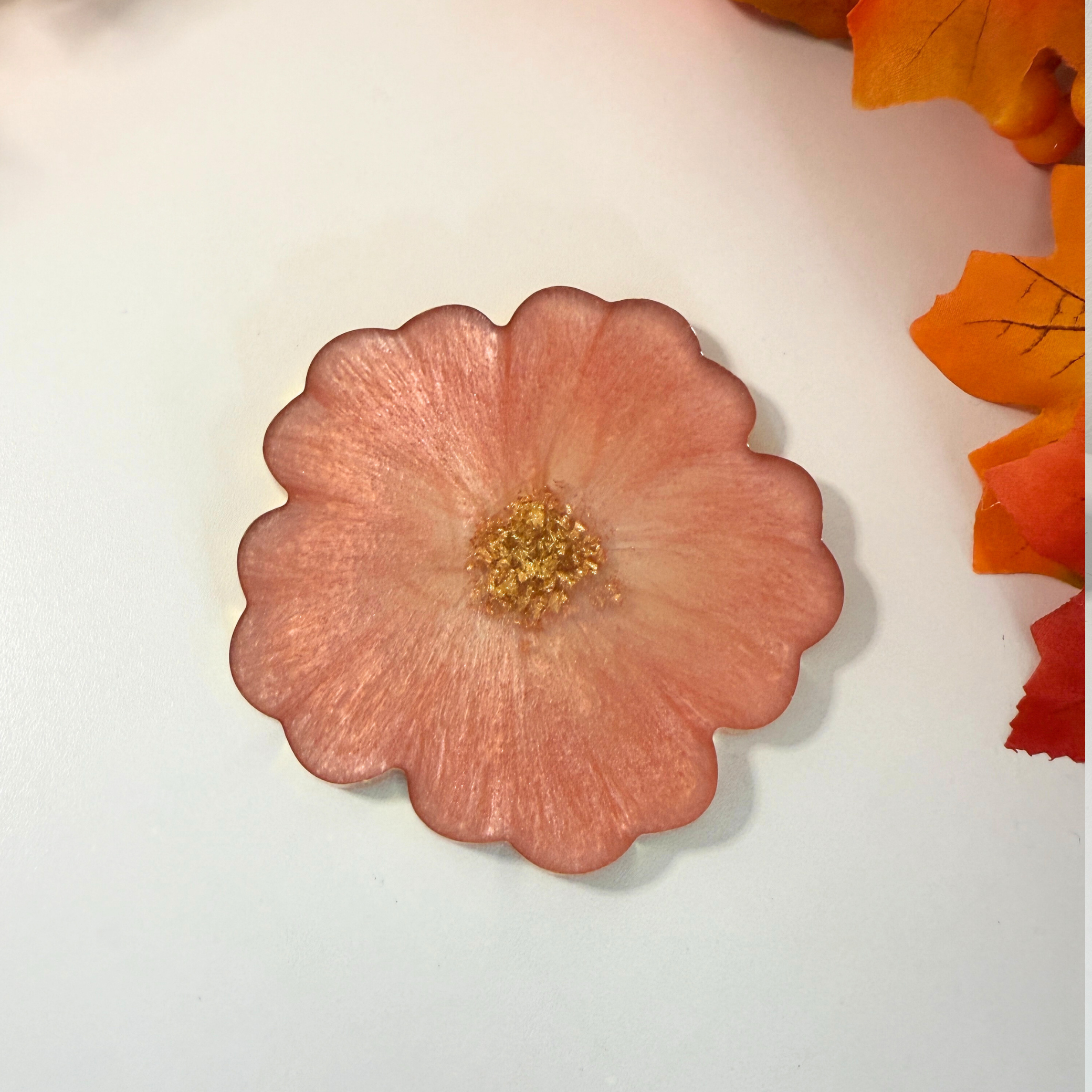 Cosy Autumn Blooms – Handmade Resin Coasters with Gold Edge