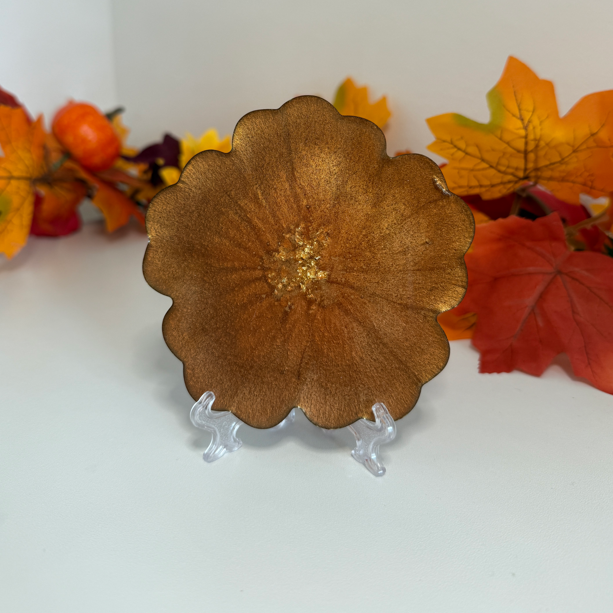 Cosy Autumn Blooms – Handmade Resin Coasters with Gold Edge
