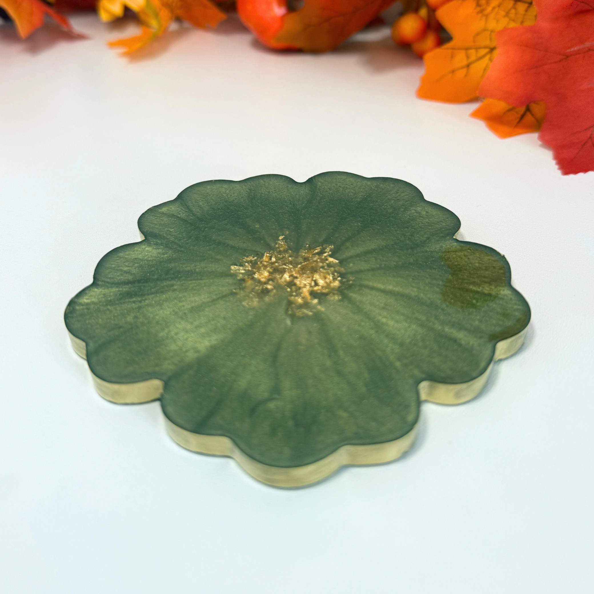 Cosy Autumn Blooms – Handmade Resin Coasters with Gold Edge