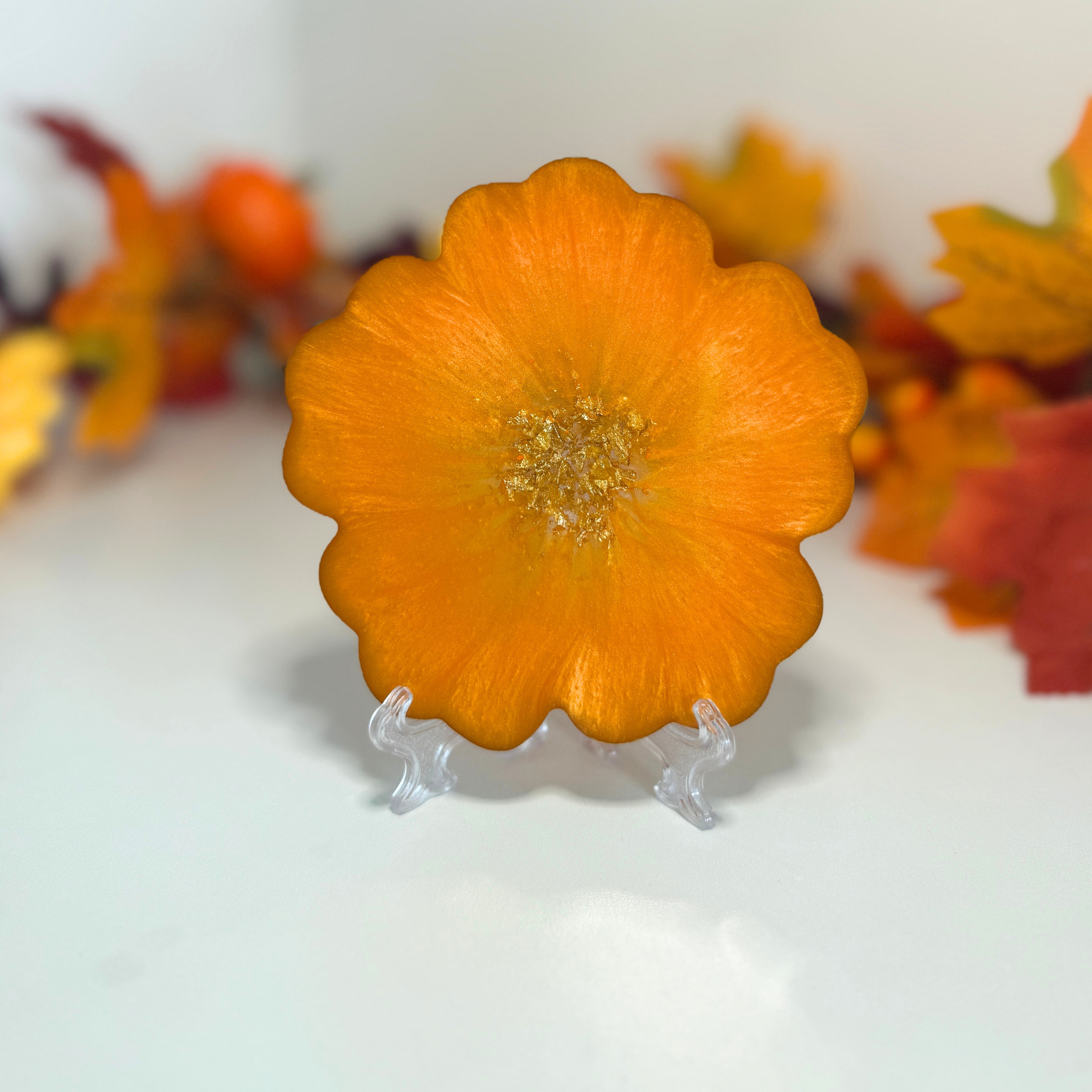 Cosy Autumn Blooms – Handmade Resin Coasters with Gold Edge