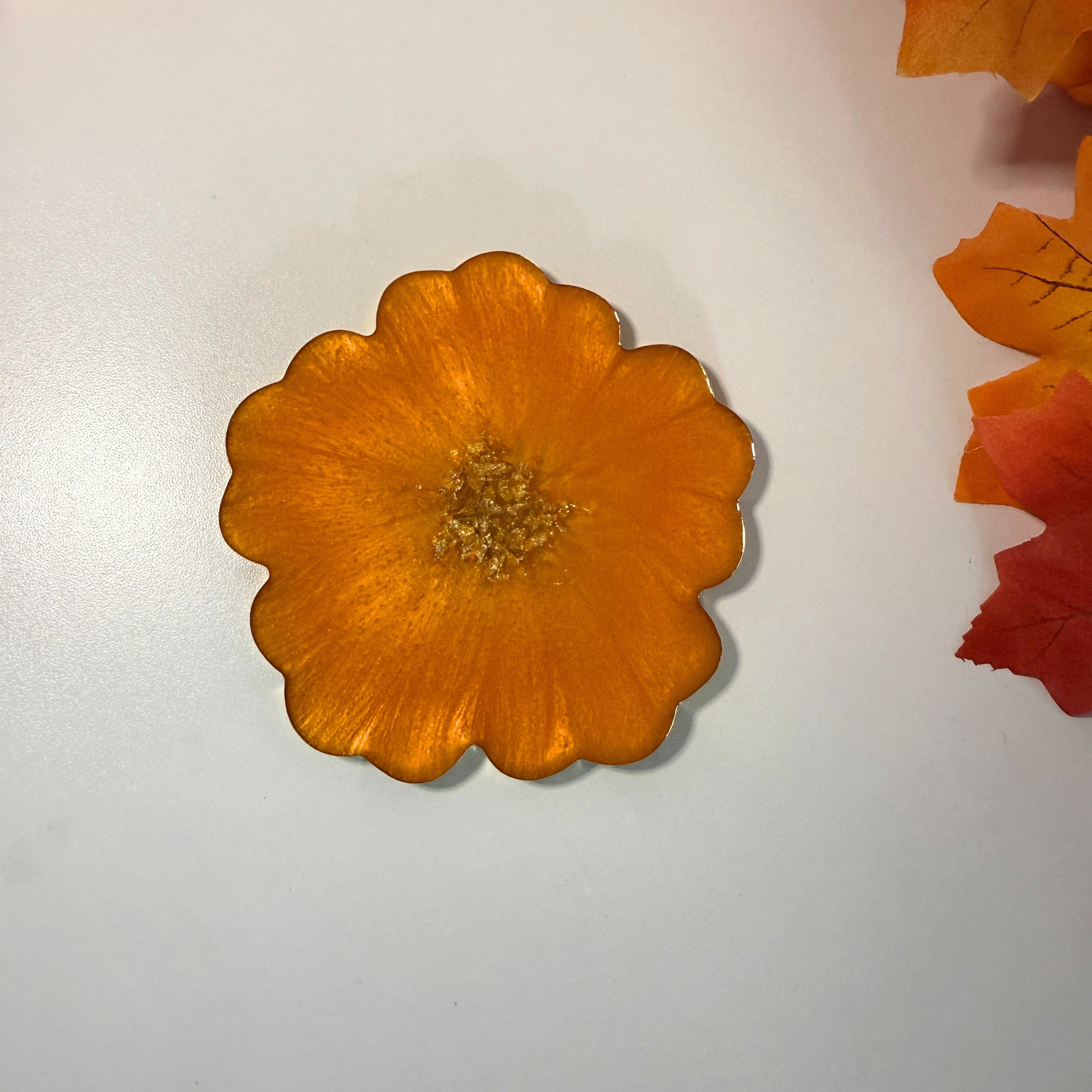 Cosy Autumn Blooms – Handmade Resin Coasters with Gold Edge
