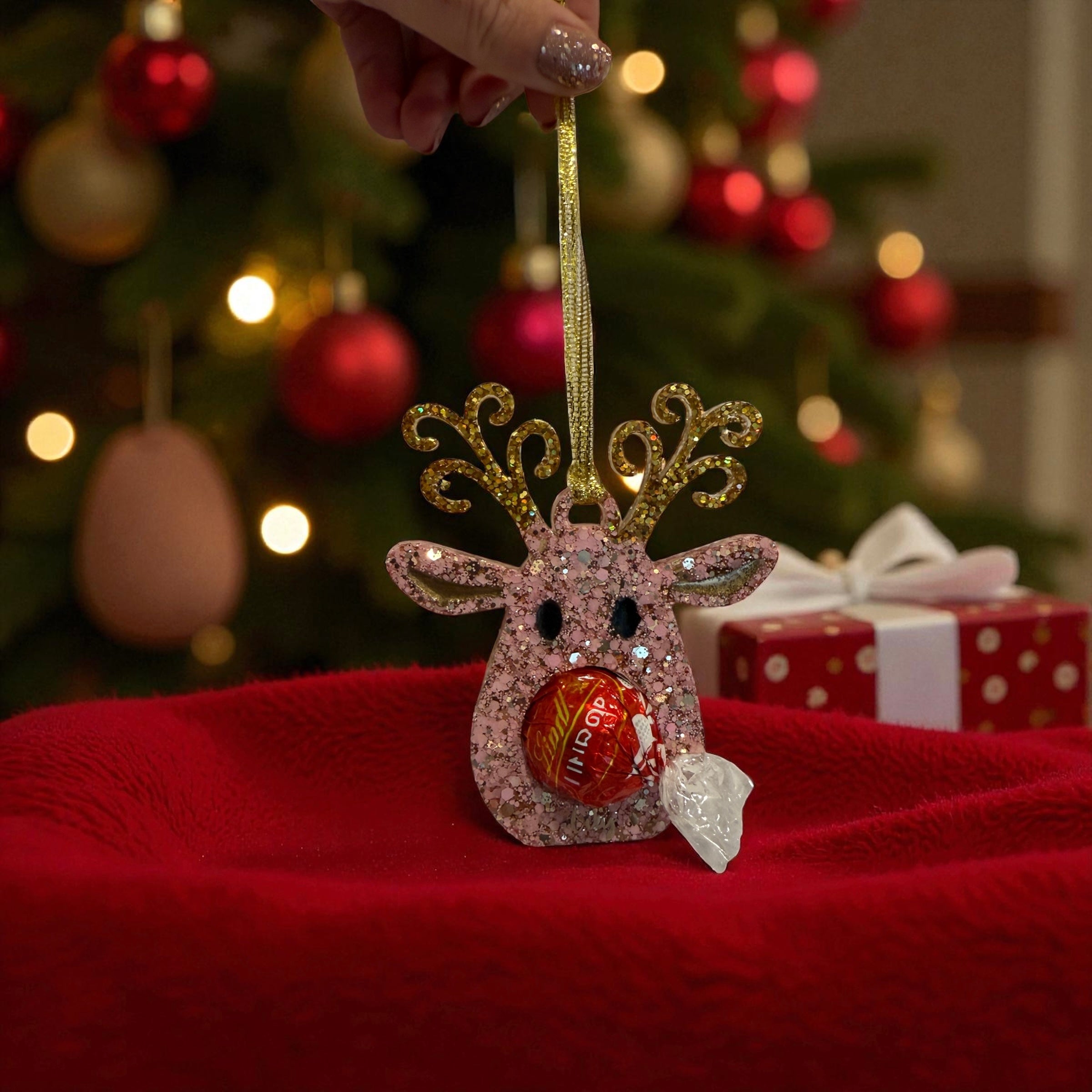 ✨ Mr & Mrs Reindeer Chocolate Holders – Customisable Resin Christmas Ornaments