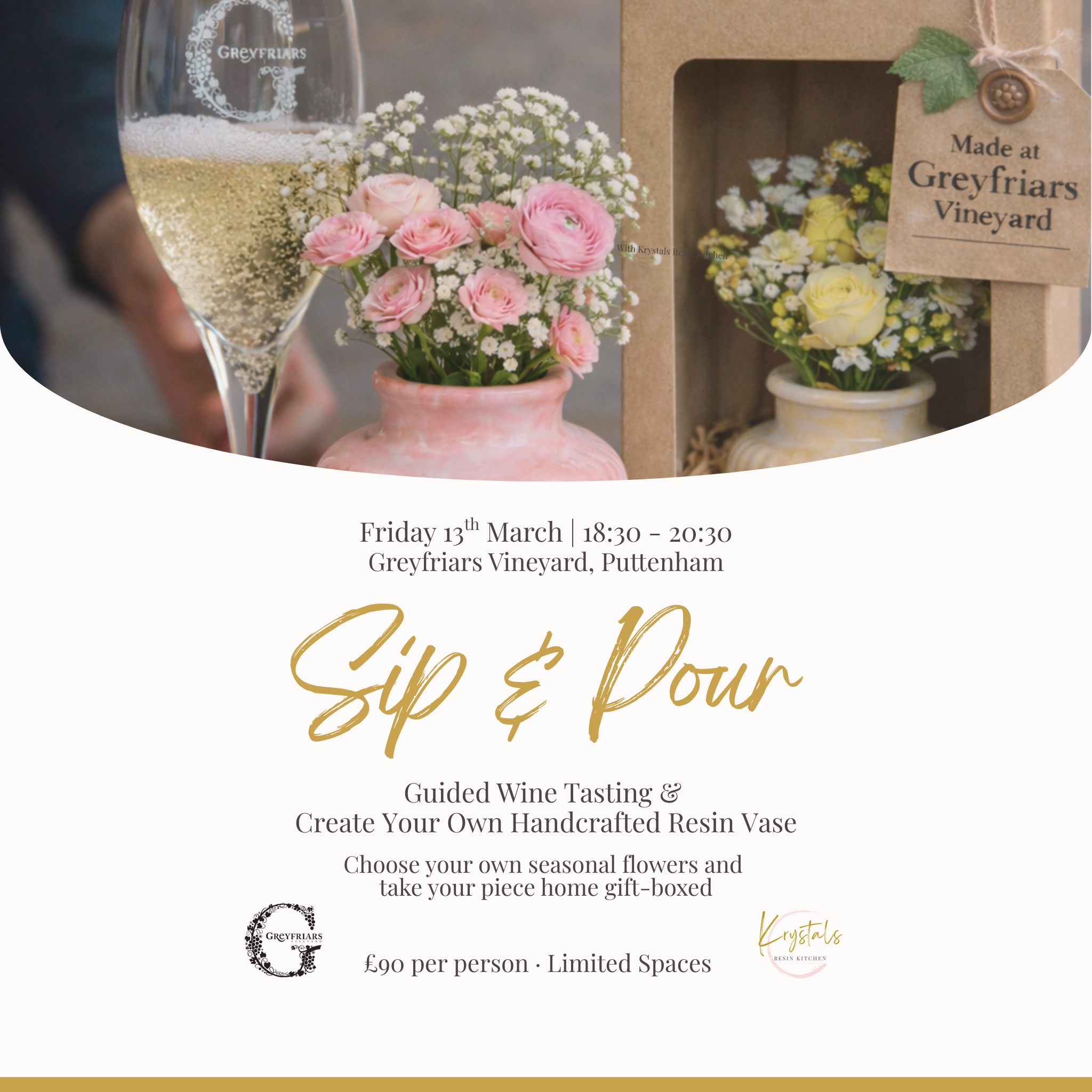 Sip & Pour at Greyfriars Vineyard – Wine Tasting & Eco-Resin - Friday 13th March